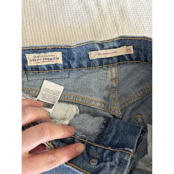 Levi's Premium 70s High Rise Flare Jeans Women 25 L Big E Retro Hippie Festival - Picture 6 of 13
